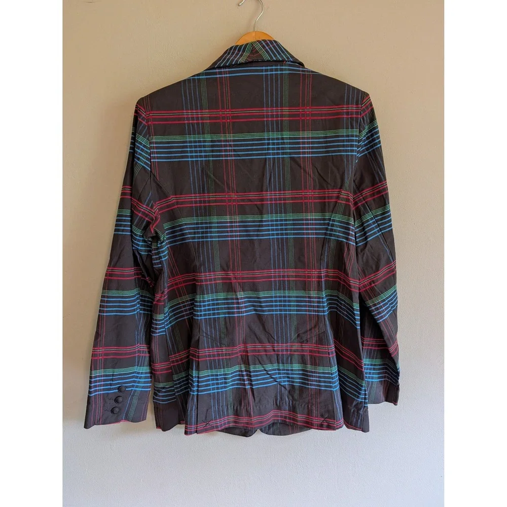 Cabi Holiday Blazer XL Womens Black Plaid Single Button Cotton Jacket 3850 NWT